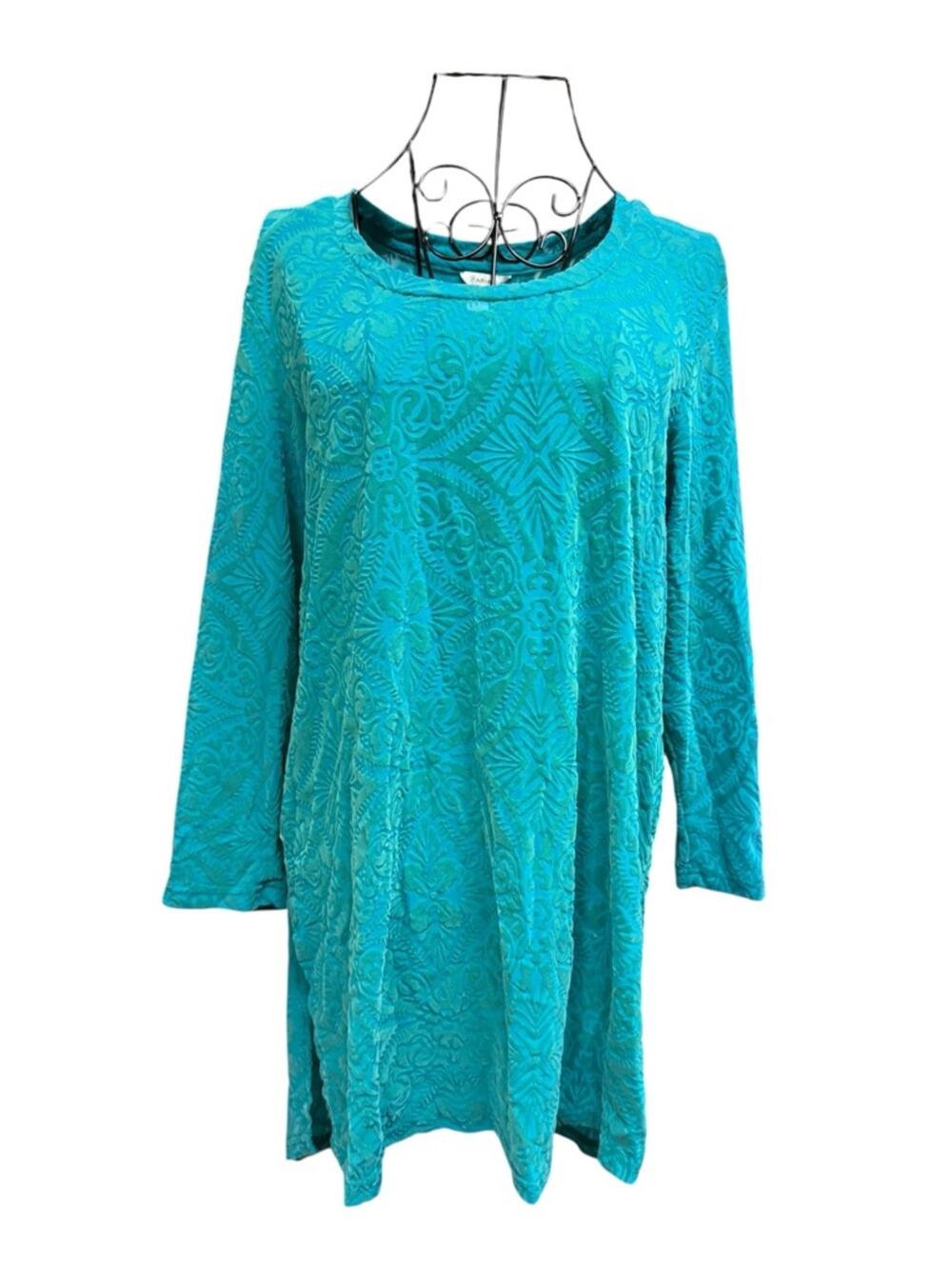 Ariat Teal Decorative Pattern Iridescent 3/4 Sleeve Tunic Top Medium